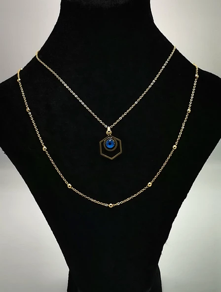 Altın Sarısı Zincir Figürlü Lüks Kararmaz Kolye ürün görseli 1