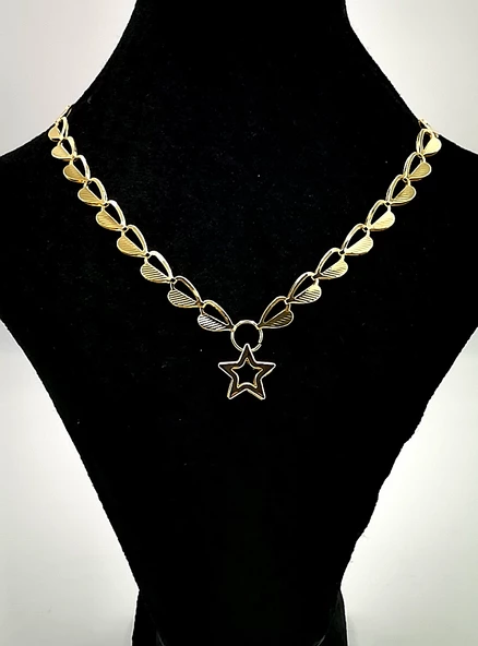 Altın Sarısı Zincir Figürlü Lüks Kararmaz Kolye ürün görseli 1