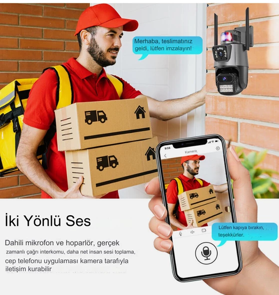 8MP 4K IP Kamera Açık WiFi PTZ Çift Lens Çift Ekran Otomatik İzleme Su Geçirmez Güvenlik Kamera - 5