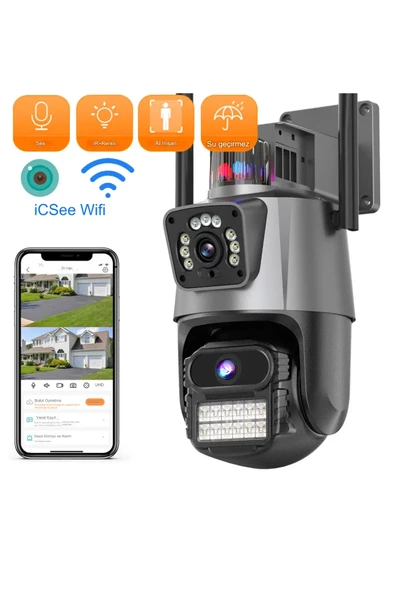 8MP 4K IP Kamera Açık WiFi PTZ Çift Lens Çift Ekran Otomatik İzleme Su Geçirmez Güvenlik Kamera