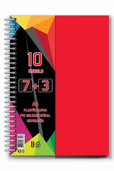 7+3+1 Ayraçlı Defter 11 Konulu 225 Yaprak 1 Adet 7 Kareli 3 Çizgili 1 Çizgisiz Spralli Plastik Kapak Seperatörlü - 2