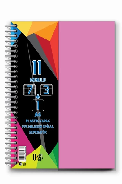 7+3+1 Ayraçlı Defter 11 Konulu 225 Yaprak 1 Adet 7 Kareli 3 Çizgili 1 Çizgisiz Spralli Plastik Kapak Seperatörlü - 6