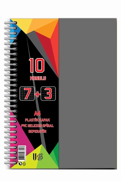 7+3+1 Ayraçlı Defter 11 Konulu 225 Yaprak 1 Adet 7 Kareli 3 Çizgili 1 Çizgisiz Spralli Plastik Kapak Seperatörlü - 1