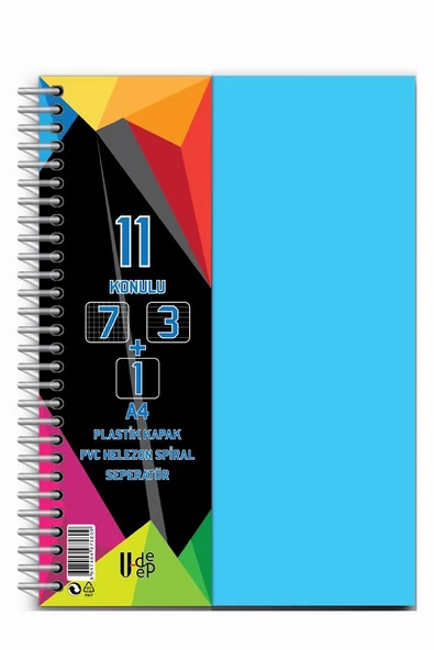 7+3+1 Ayraçlı Defter 11 Konulu 225 Yaprak 1 Adet 7 Kareli 3 Çizgili 1 Çizgisiz Spralli Plastik Kapak Seperatörlü - 4