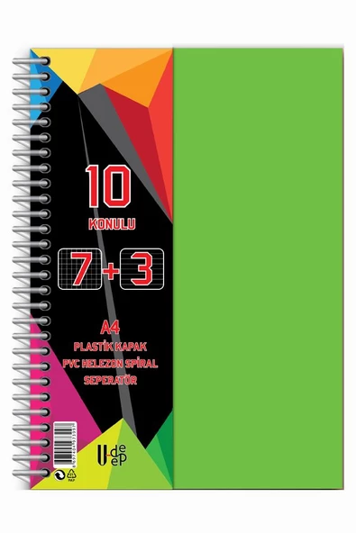 7+3+1 Ayraçlı Defter 11 Konulu 225 Yaprak 1 Adet 7 Kareli 3 Çizgili 1 Çizgisiz Spralli Plastik Kapak Seperatörlü - 9