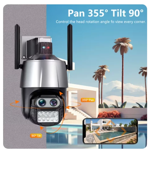 qasul 8mp Hd Ip Kamera 2 Lens Güvenlik Koruması Wifi Gözetim Kameraları 8x Zoom Ptz Kablosuz - 4