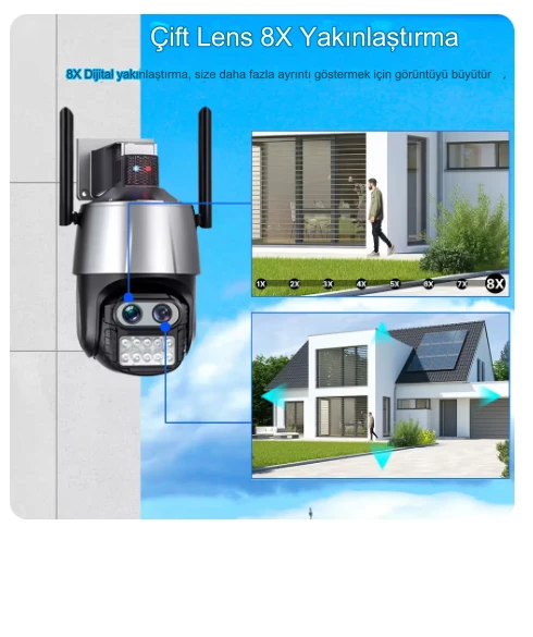 qasul 8mp Hd Ip Kamera 2 Lens Güvenlik Koruması Wifi Gözetim Kameraları 8x Zoom Ptz Kablosuz - 2