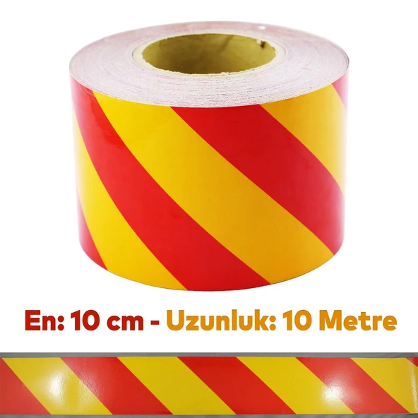 Fosforlu Reflektörlü Yapışkanlı Parlayan Sarı Kırmızı 10 Mt Reflektif Düz Şerit Bant 10 cm İkaz Bandı - 4