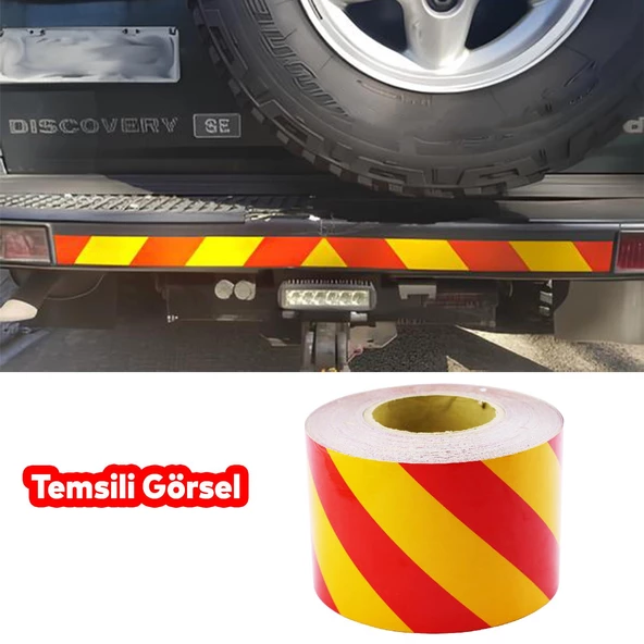 Fosforlu Reflektörlü Yapışkanlı Parlayan Sarı Kırmızı 10 Mt Reflektif Düz Şerit Bant 10 cm İkaz Bandı - 3