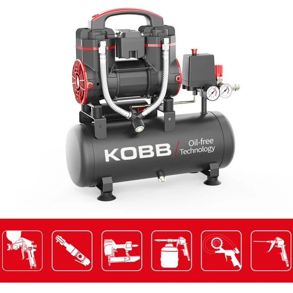 KOBB KBK8S 1.2HP 8Lt 8Bar Yağsız Sessiz Taşınabilir Hava Kompresörü - 3