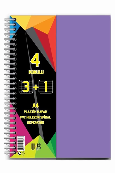 3+1 Ayraçlı Defter 4 Konulu 100 Yaprak 1 Adet 3 Kareli 1 Çizgili Spralli Plastik Kapak Seperatörlü - 5