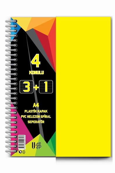 3+1 Ayraçlı Defter 4 Konulu 100 Yaprak 1 Adet 3 Kareli 1 Çizgili Spralli Plastik Kapak Seperatörlü - 7