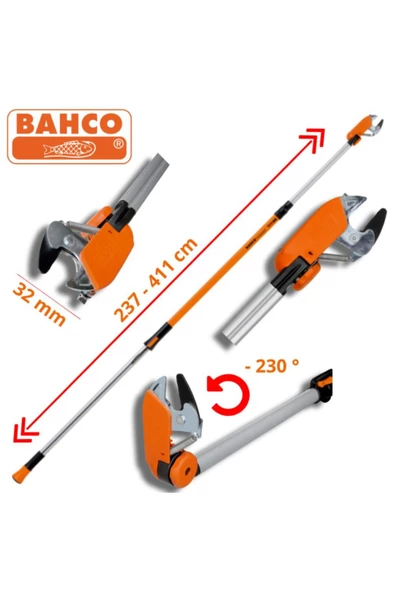 Bahco  - Atp Teleskopik Yüksek Dal Budama Makası (230-410 CM) ürün görseli 1