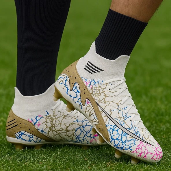 La Liga Erkek 565 Bilekli Çoraplı Krampon Beyaz Altın Futbol Ayakkabısı - Resim 2