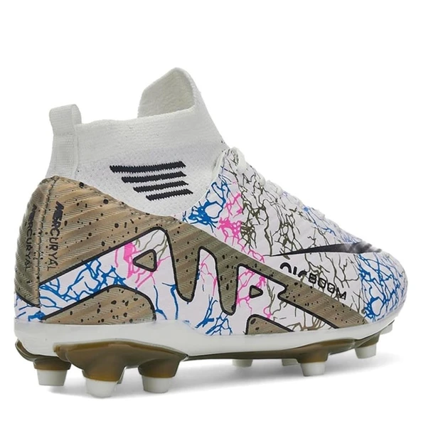 La Liga Erkek 565 Bilekli Çoraplı Krampon Beyaz Altın Futbol Ayakkabısı - Resim 5