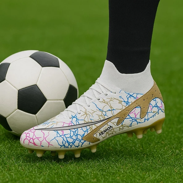 La Liga Erkek 565 Bilekli Çoraplı Krampon Beyaz Altın Futbol Ayakkabısı
