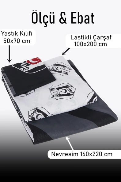Taç Beşiktaş Siyah Logo Tek Kişilik Nevresim Takım - 2