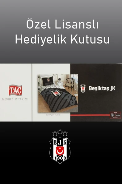 Taç Beşiktaş Siyah Logo Tek Kişilik Nevresim Takım - 6