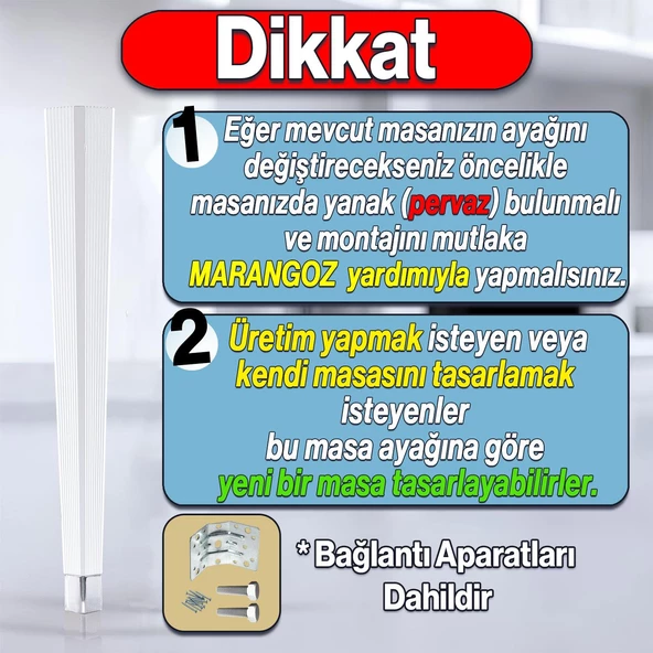 Elit Masa Dresuar Ayağı 75 cm Plastik Beyaz Ayak Mutfak Yemek Masası Mobilya Ayakları - 2