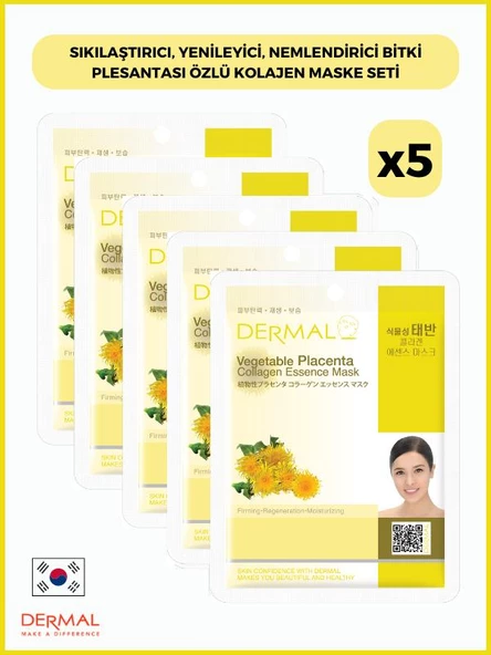 Dermal Sıkılaştırıcı, Yenileyici, Nemlendirici Bitki Plesantası Özlü Kolajen Maske 23gr 5 Adet