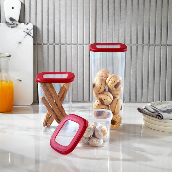 Schafer Hold 3 lü Saklama Kabı-Kırmızı