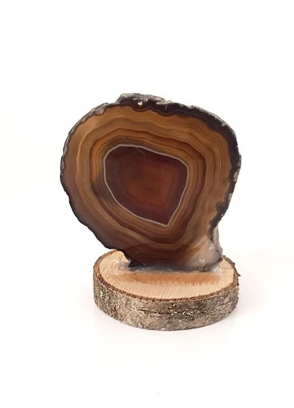 Doğal Taş Plaka Akik Kahverengi Ahşap Standlı Dekoratif Obje Biblo Traverten 16965 - 3