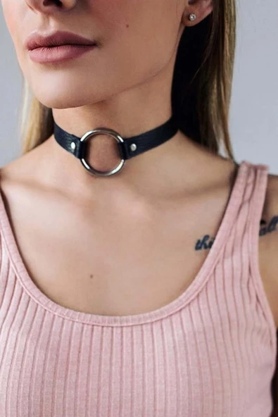 pilelistore Halka Detaylı Ayarlanabilir Deri Zarif Choker - Brf686