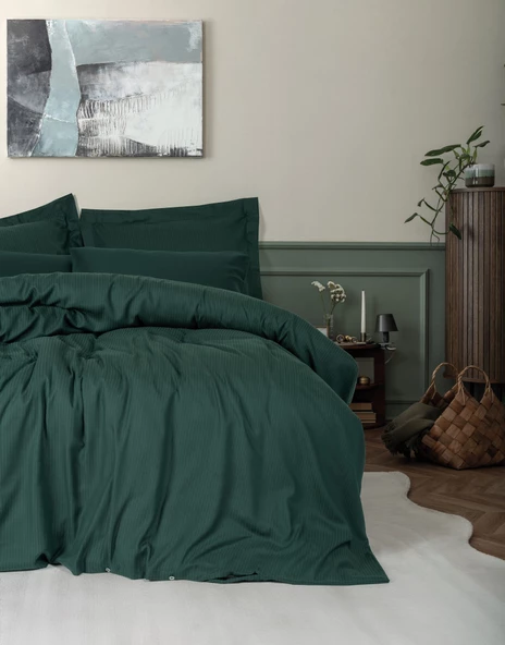 Cotton Box Tensel Craft Çift Kişilik Nevresim Takımı Petrol ürün görseli 1