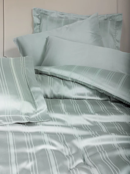 Cotton Box Smart Bambu Saten Çift Kişilik Nevresim Takımı Stripe Mint - Resim 2