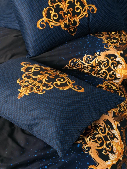 Cotton Box Palace Saten Çift Kişilik Nevresim Takımı Tutsu Lacivert - Resim 3