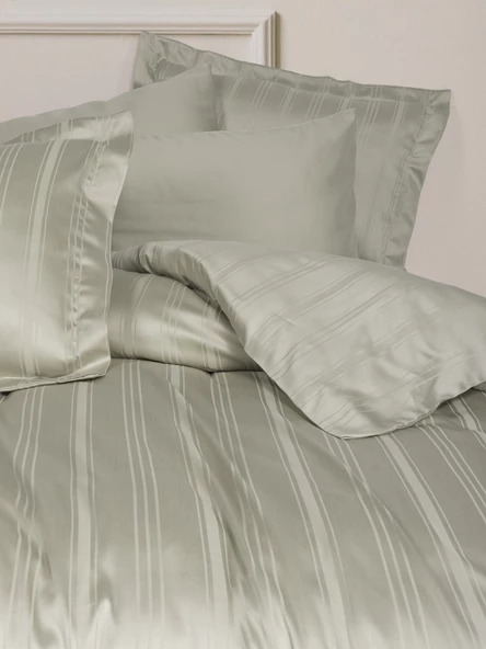 Cotton Box Smart Bambu Saten Çift Kişilik Nevresim Takımı Stripe Bej - Resim 2