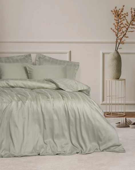 Cotton Box Smart Bambu Saten Çift Kişilik Nevresim Takımı Stripe Bej ürün görseli 1