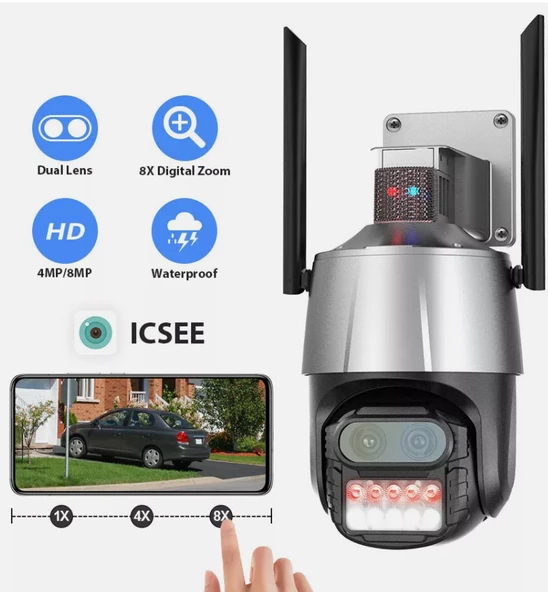Çift Lensli İcsee Xmeye Yazılımlı Polis Çakar Işıklı 8X Zoomlu PTZ Kamera - 6