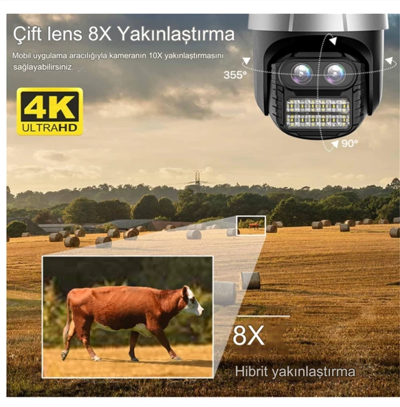 Çift Lensli İcsee Xmeye Yazılımlı Polis Çakar Işıklı 8X Zoomlu PTZ Kamera - 7