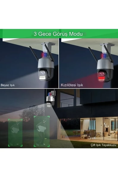 Çift Lensli İcsee Xmeye Yazılımlı Polis Çakar Işıklı 8X Zoomlu PTZ Kamera - 3