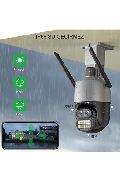 Çift Lensli İcsee Xmeye Yazılımlı Polis Çakar Işıklı 8X Zoomlu PTZ Kamera - 5