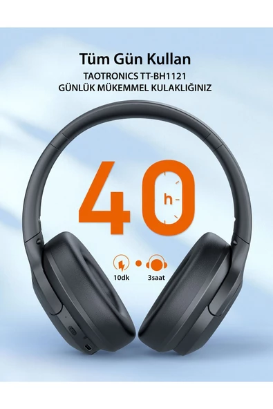 TaoTronics    TT-BH1121 40 mm Kafaüstü BT Kulaklık 20 Saat Müzik BT 5.3 Çift Cihaz Desteği - Siyah - 2