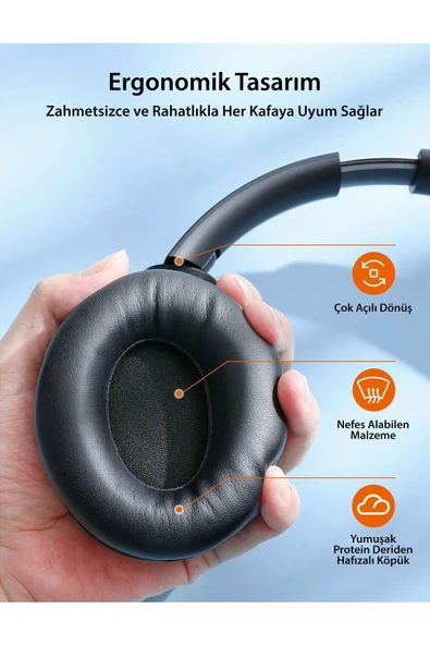 TaoTronics    TT-BH1121 40 mm Kafaüstü BT Kulaklık 20 Saat Müzik BT 5.3 Çift Cihaz Desteği - Siyah - 4