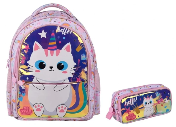 Me Çanta Me Team Hello Cat Okul Sırt Çantası ve Kalemlik Seti - Pembe - Kız Çocuk