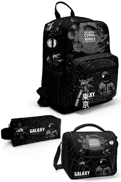 Coral High Siyah Galaxy 3'lü Okul Çanta Seti SET0123644