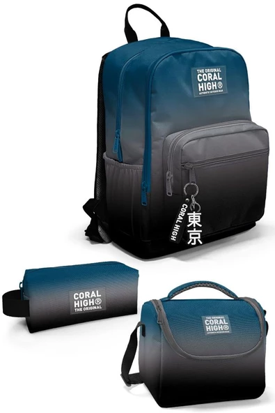 Coral High Nefti Gri Renk Geçişli 3'lü Okul Çanta Seti SET0123642