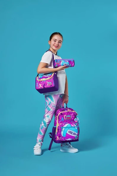 Coral High Kids Pembe Mor Voleybol Desenli 3'lü Okul Çanta Seti SET0123761 - Resim 2