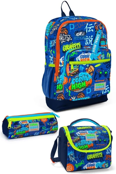 Coral High Kids Saks Grafiti Desenli 3’lü Okul Çanta Seti SET0123767