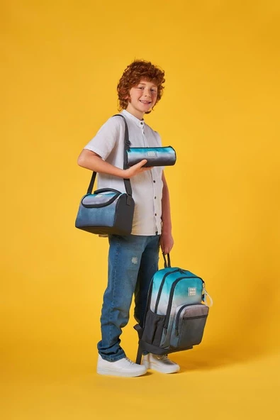 Coral High Kids Turkuaz Gri Batik 3'lü Okul Çanta Seti SET0123768 - Resim 2