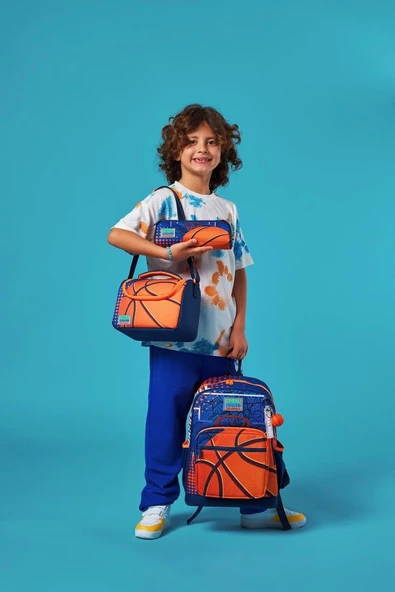Coral High Kids Turuncu Lacivert Basketbol Desenli 3'lü Okul Çanta Seti SET0123766 - Resim 2