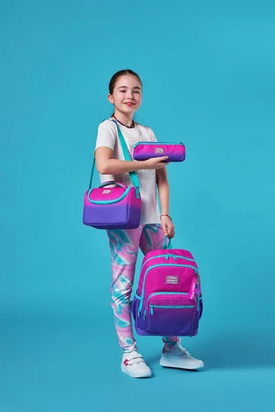 Coral High Kids Pembe Mor Renk Geçişli 3'lü Okul Çanta Seti SET0123762 - Resim 2