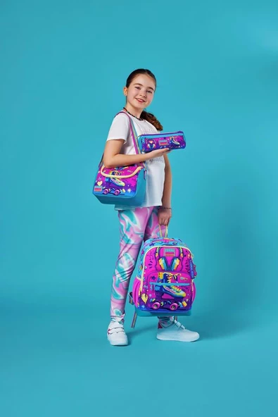 Coral High Kids Pembe Turkuaz Kulaklık Paten Desenli 3'lü Okul Çanta Seti SET0123754 - Resim 2
