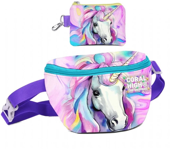 Coral High Kız Çocuk Unicorn Desenli Bel Çantası ve Bozuk Para Cüzdanı Set