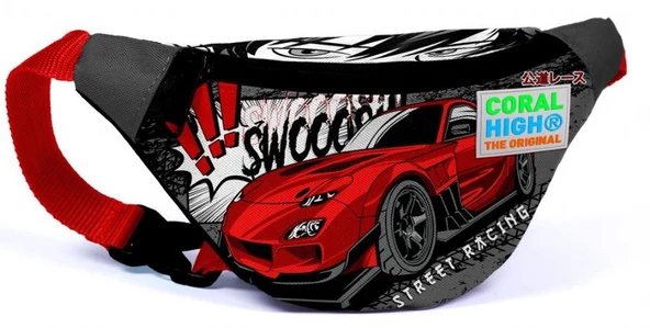 Coral High Siyah Kırmızı Araba Üçlü Okul Çantası ve Bel Çantası Seti - Resim 5