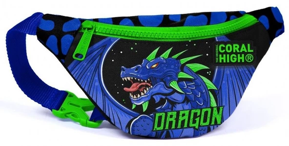 Coral High Mavi Yeşil Dragon Üçlü Okul Çantası ve Bel Çantası Seti - Erkek Çocuk - Resim 5